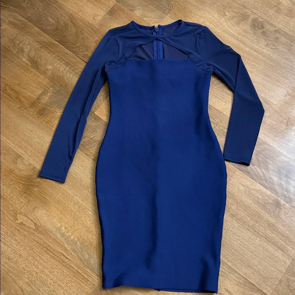 Elegant Blue Sheer Sleeve Dress